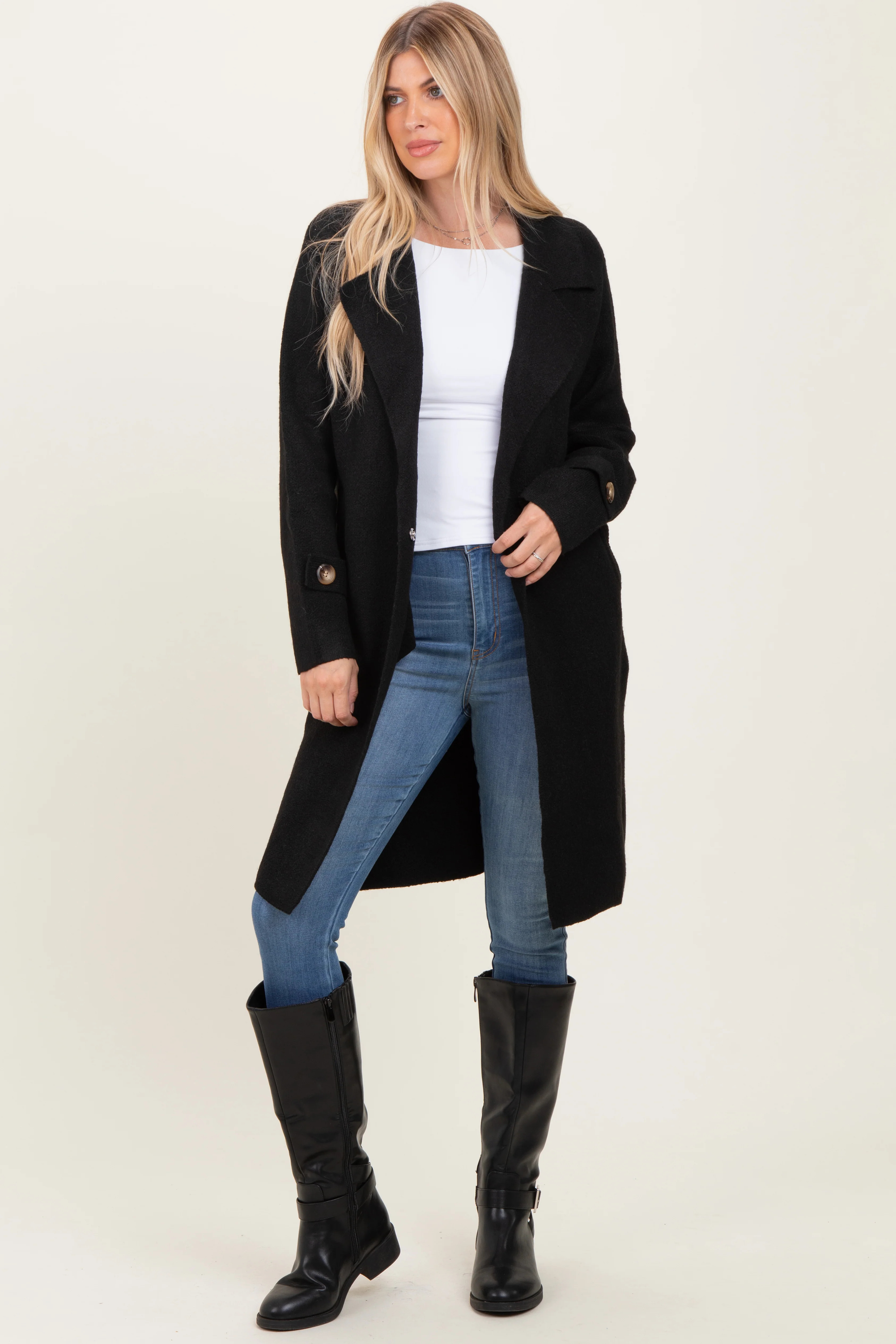 Black Knit Long Sweater Coat | PinkBlush Maternity