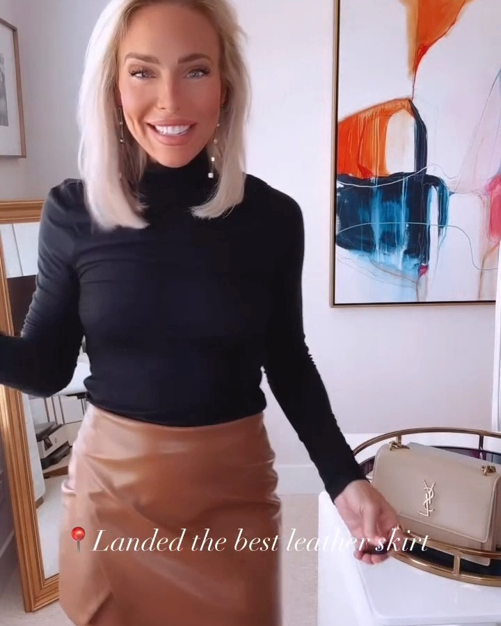 Oh my gosh, ladies this outfit is absolutely to die for! Wearing a size 4 in the skirt and an extra small in the turtleneck, the skirt runs true to size. The floor is a little big on me, but I’m going to keep it!

This is going to be an absolute staple for all of fall in winter! I will be wearing it to work with tights and for nights out on the town! ✨

Get the skirt before it sells out it is one of the best high-quality skirts I have ever owned and it is true leather. The camel color is in for fall and winter and pairs beautifully with every color which I love. This black turtleneck is my all-time favorite turtleneck because it is buttery soft and is very stretchy. 🤌👏

Lastly, these earrings are absolutely stunning and they go with everything. I love emerald and it’s going to be such a great color for fall and winter this year!  

Happy shopping, my elevated and chic ladies! 

XOXO, your girl for all of the latest fashion trends,
CeCe 🙏🖤🐻✨🍁❄️⭐️😉🔥#LTKSkinCare #LTKSkinRoutine #LTKWorkWear #LTKMidSize #LTKBridal   #LTKTRENDS #LTKNightOut #LTKGirlsNightOut #LTKDateNight #LTKFall #LTKWinter#LTKSummerSales    

#LTKFindsUnder50 #LTKFindsUnder100 #LTKBeauty #LTKStyleTip #LTKU #LTKActive #LTKOver40 #LTKPlusSize #LTKTravel #LTKParties #LTKHome #LTKSeasonal #LTKTravel #LTKVideo #LTKActive #LTKShoeCrush #LTKSaleAlert #LTKBump #LTKBacktoSchool #LTKStyleTip #LTKWorkwear #LTKFindsUnder100