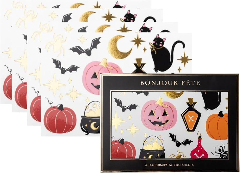 Bonjour F\u00eate Halloween Temporary Tattoos, Set of 4, 7" x 5" | Amazon (US)