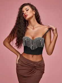 Apperloth A Rhinestone Fringe Trim Corset Cami Top | SHEIN