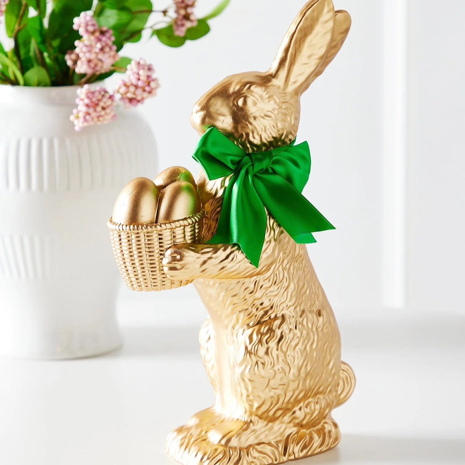 RAZ Imports 14" Gold Resin Easter Bunny Rabbit with Egg Basket | Walmart (US)