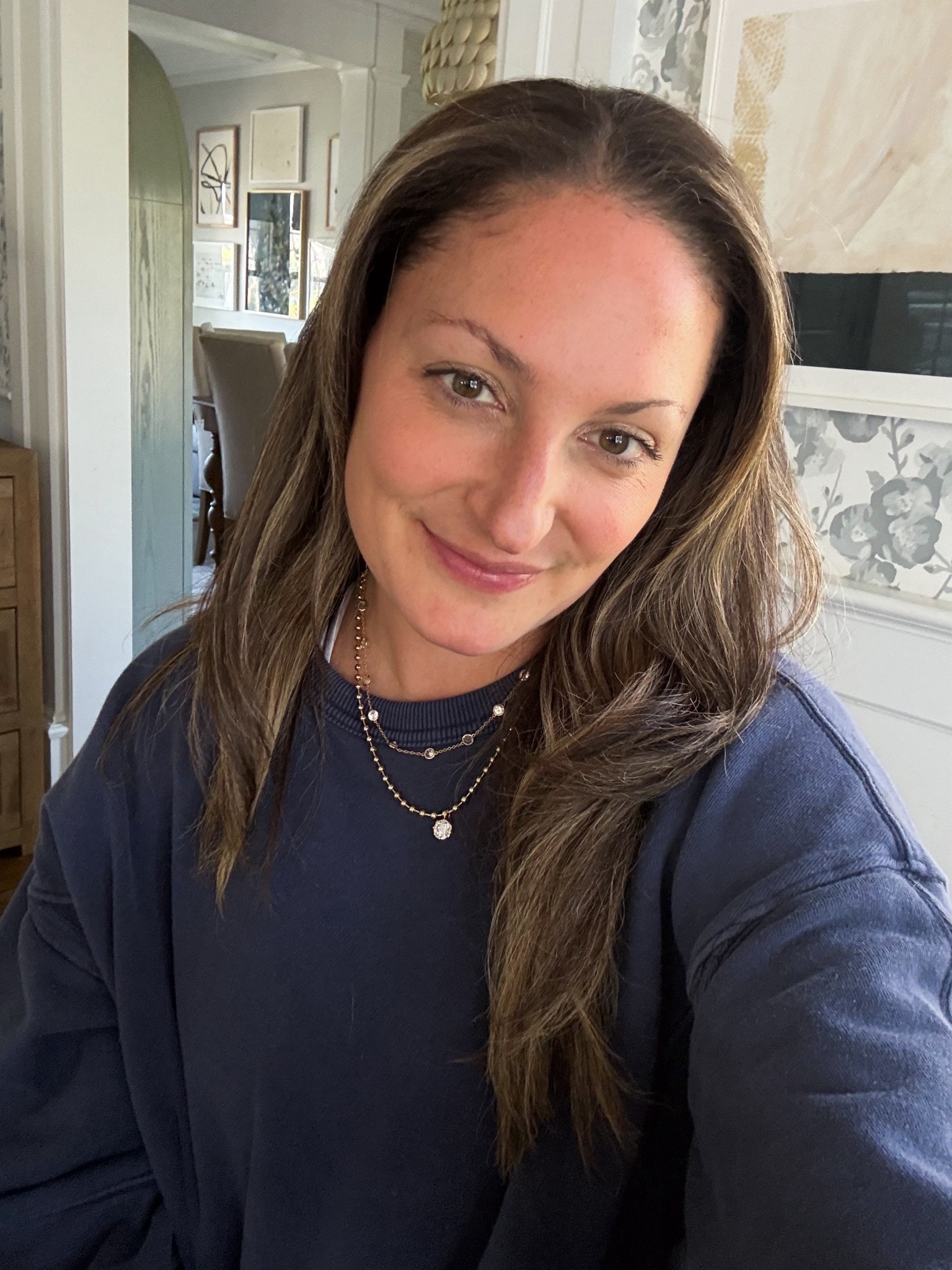 Friday WFH look! My favorite oversized sweatshirt and a necklace stack that’s too good not to share!!! 

#LTKmorningroutine #LTKdayinmylife #LTKootd
