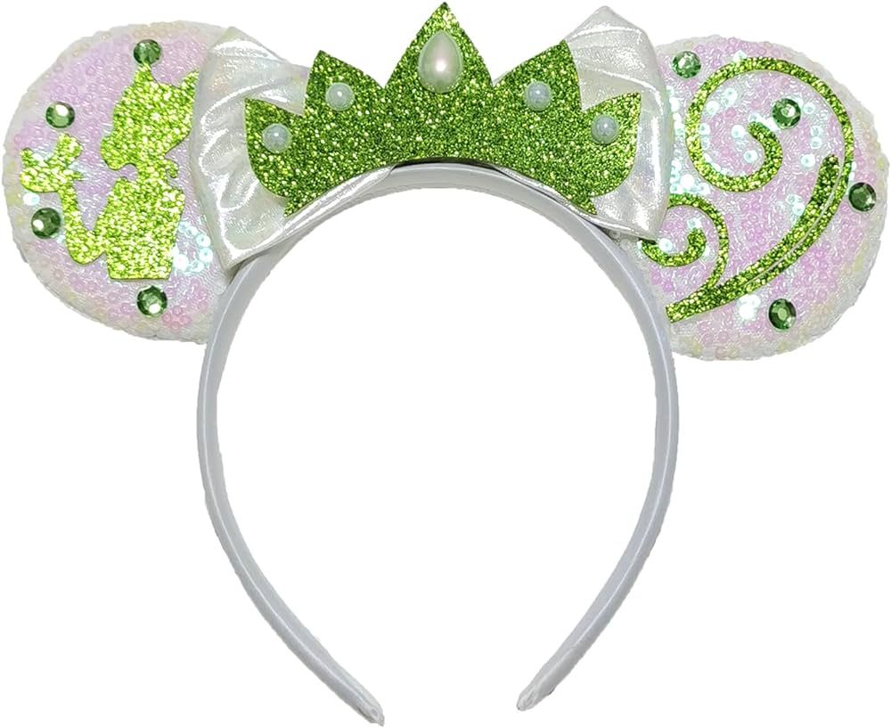 Mouse Ears Headbands for Women, Princess Tiana Bows Hairbands with Crown for Adult, Glitter Tiana... | Amazon (US)