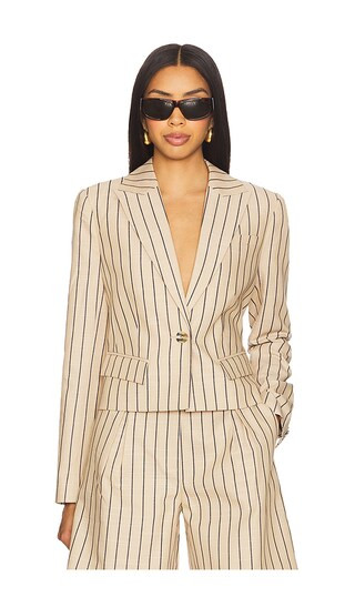 The Miranda Blazer in Beige & Navy Stripe | Revolve Clothing (Global)