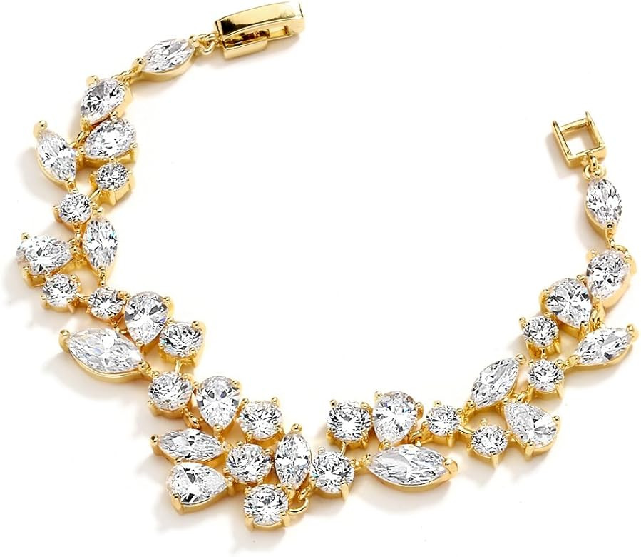 Mariell Mosaic Shape Cubic Zirconia Bridal and Wedding Bracelet for Brides with Marquis and Round... | Amazon (US)