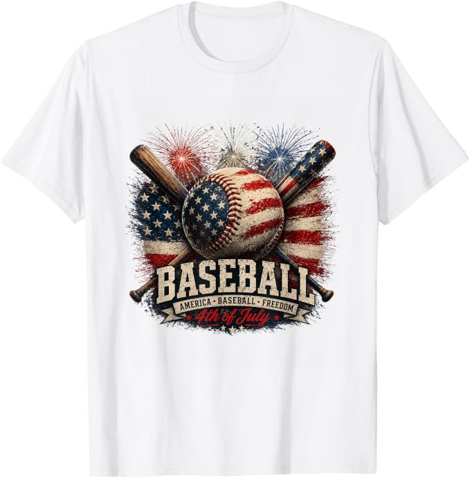 Patriotic Baseball USA Flag Graphic Design T-Shirt | Amazon (US)