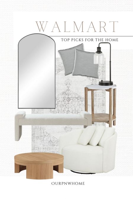 Top picks for the home at Walmart!

Swivel chair, white accent chair, arched floor mirror, black framed mirror, gray throw pillows, fringed accent pillows, neutral home, black desk lamp, table lamp, area rug, armchair, round coffee table, upholstered bench, Walmart home, end table, accent table, side table, living room furniture

#LTKSeasonal #LTKStyleTip #LTKHome