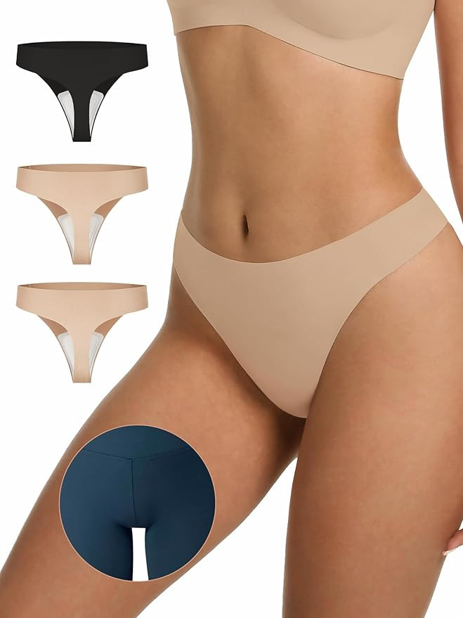 LUCKMEEY Cotton Thongs for Women Seamless Thongs for Women No Show Thong Panty Liners Workout G-S... | Amazon (US)