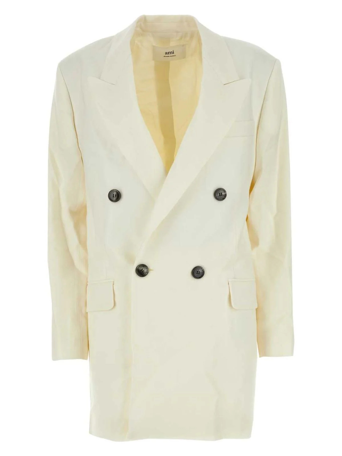 Ami Paris Women's Ivory Wool Oversize Blazer in White | Size 36 | FBV311WV0026 Color 185 | LOZURI