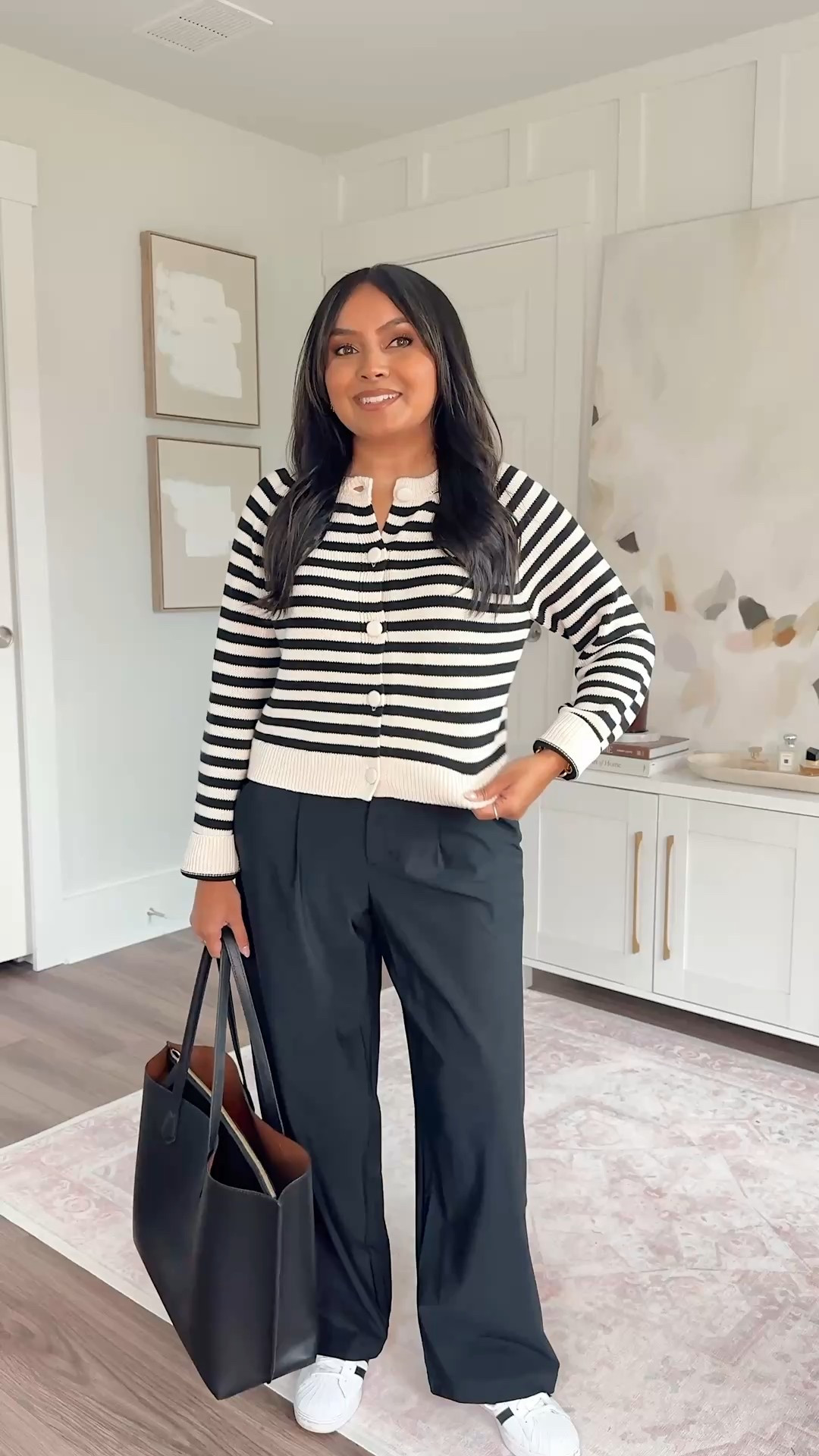 Teacher & Office Casual Outfits Part 6 - with Sneakers
Black stripe cardigan size xs TTS
Black pants size xs petite TTS
Black and white sneakers size 5.5 / 6.5 TTS


#LTKWorkwear #LTKSaleAlert #LTKPetite
