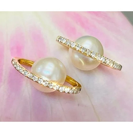 Ahansh Jewels Planet Stud Earrings925 Sterling Silver Round Cut 4.5MM Pearl & Cubic Zirconia | Walmart (US)