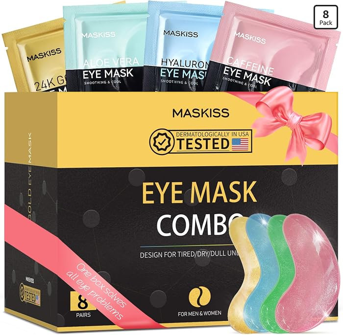 Under Eye Patches(8 Pairs), 24K Gold, Caffeine, Hyaluronic Acid, Aloe Vera Eye Masks for Dark Cir... | Amazon (US)
