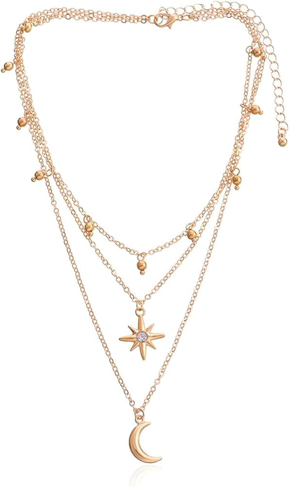 PLOUTOS Star Moon Starburst Crescent Pendant Layered Choker Necklace For Women Statement Boho Y2K... | Amazon (US)