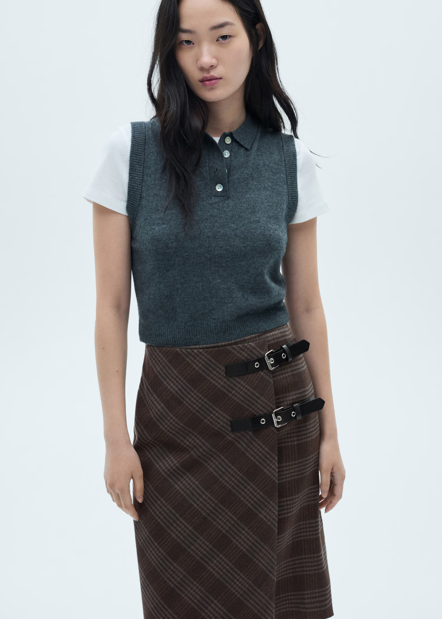 Check skirt with double belt | Mango Canada