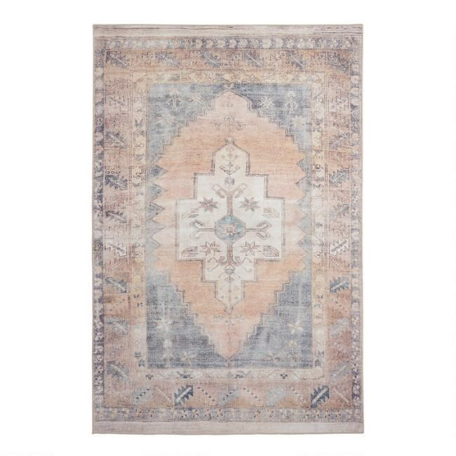 Blush and Blue Persian Style Chelsea Area Rug | World Market