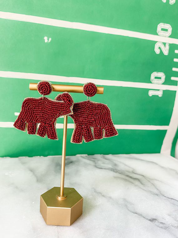 Maroon Alabama Elephant Beaded Earrings - Brookhaven Baubles - Southern Statement Jewelry - Beade... | Etsy (US)