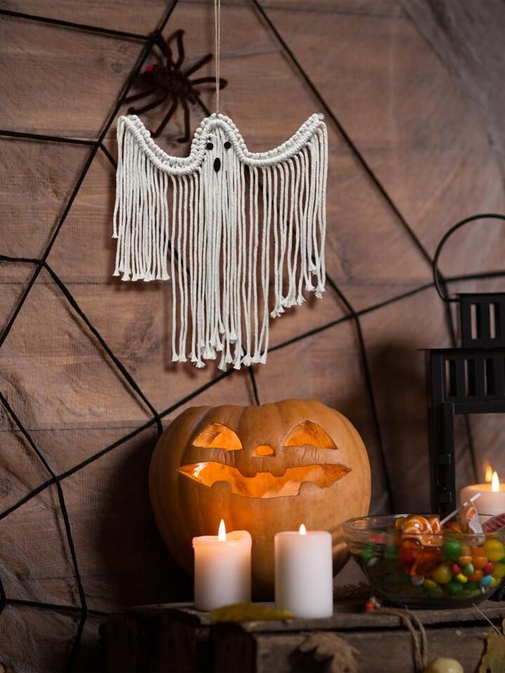 1pc Hand-knitted Halloween Decoration White Ghost Wall Hanging Scene Layout Ornament | SHEIN