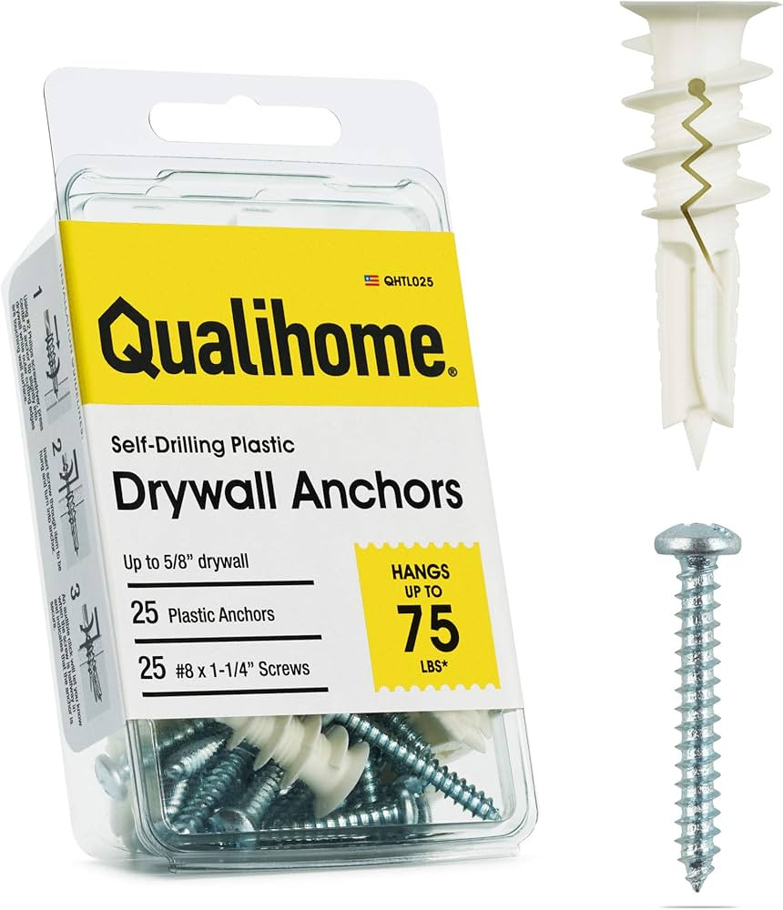#8 Self Drilling Drywall Plastic Anchors with Screws - No Pre Drill Hole Preparation Required - 7... | Amazon (US)