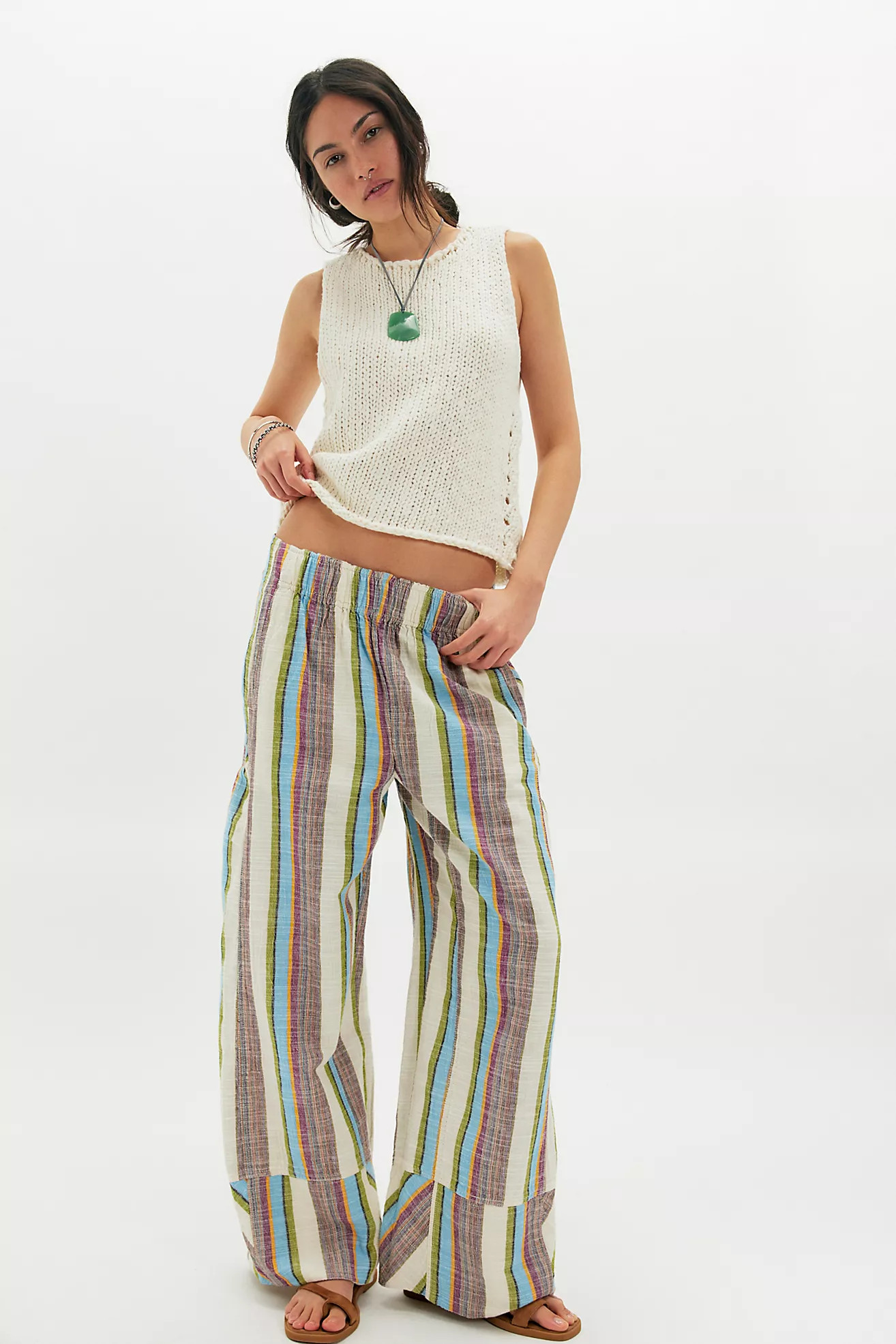 Day's End Linen Striped Pull-On Pants | Free People (Global - UK&FR Excluded)