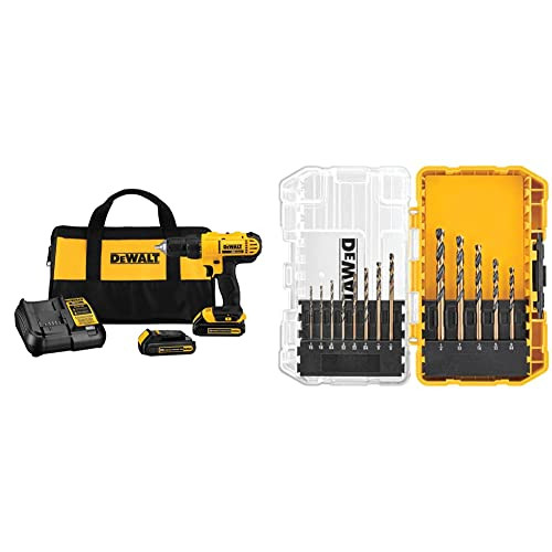 DEWALT 20V MAX* Cordless Drill / Driver Kit, Compact, 1/2-Inch (DCD771C2) & Black Oxide Drill Bit Set with Pilot Point, 13-Piece (DW1163) | Amazon (US)