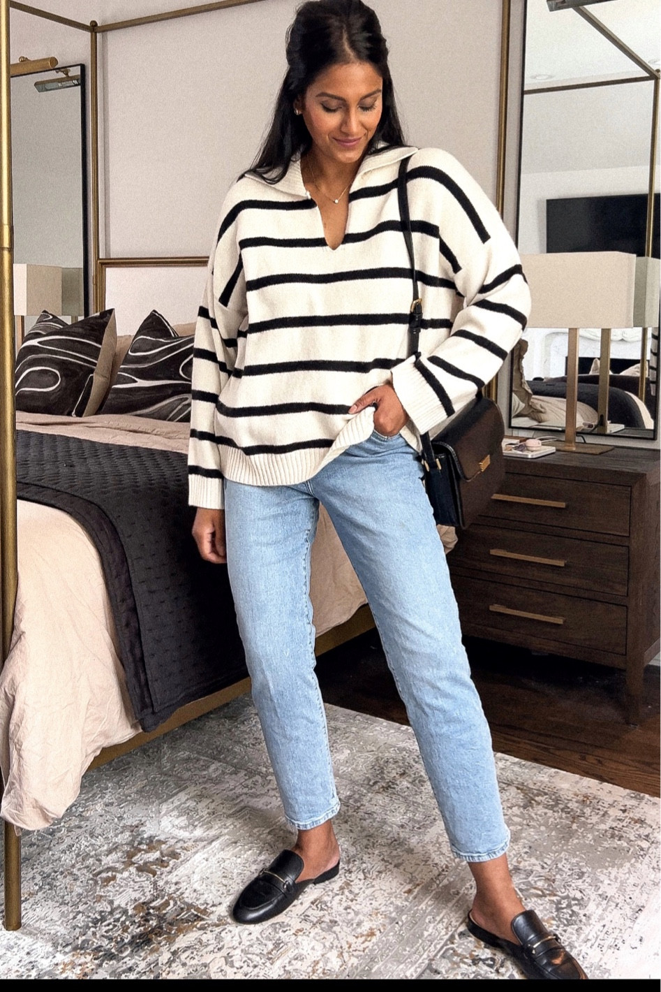 Parisian Inspired Fall Outfit Day 2: stripes- a classic Parisian print. A cosy stripped sweater with some straight leg jeans, mules or loafers and a minimal crossbody will always be the simplest, chicest Fall outfit. 

#LTKunder100 #LTKSeasonal #LTKstyletip