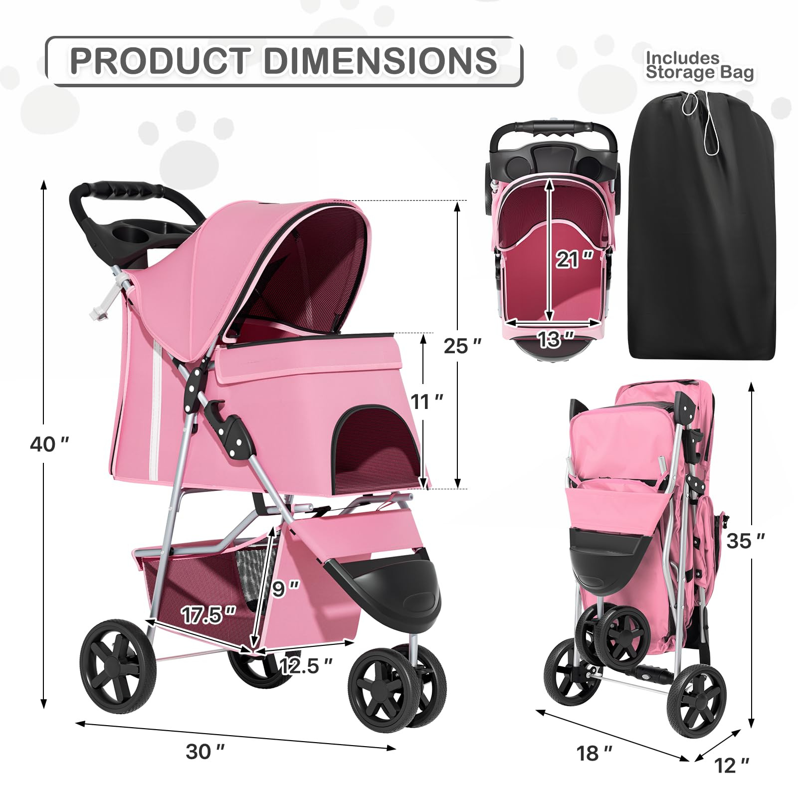 MoNiBloom 3-Wheels Foldable Pet Stroller with Waterproof Cover, Pet Strolling Cart for Small/Medi... | Amazon (US)