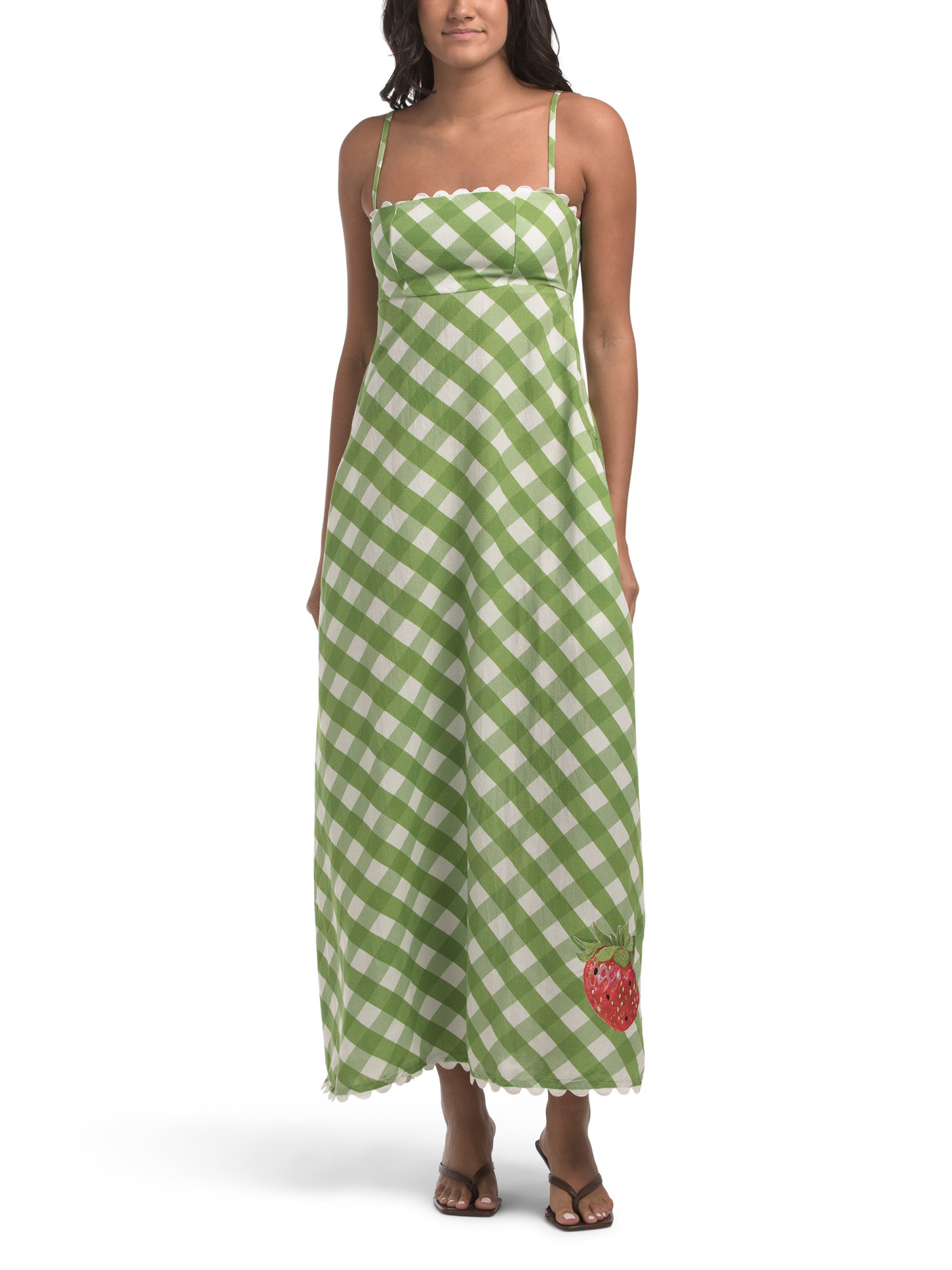 Sleeveless Gingham Strawberry Maxi Dress | TJ Maxx