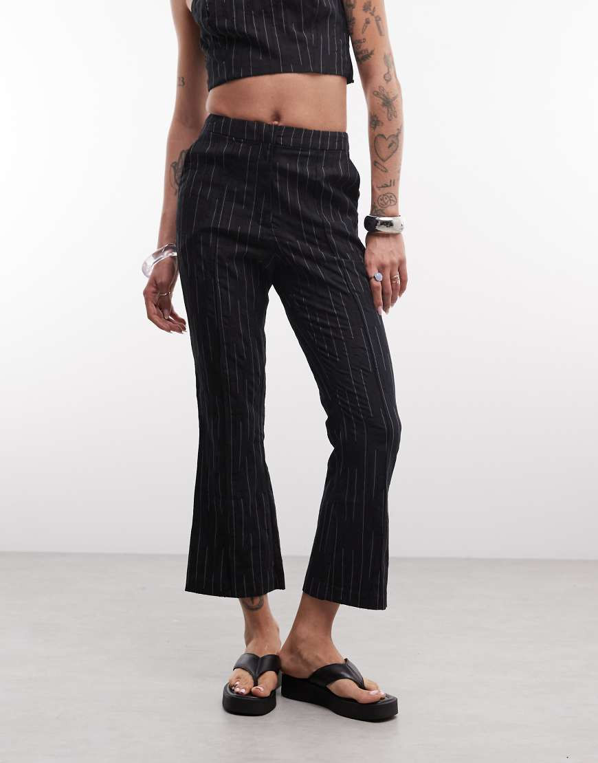 ASOS DESIGN cropped kick flare in black textured stripe | ASOS (Global)