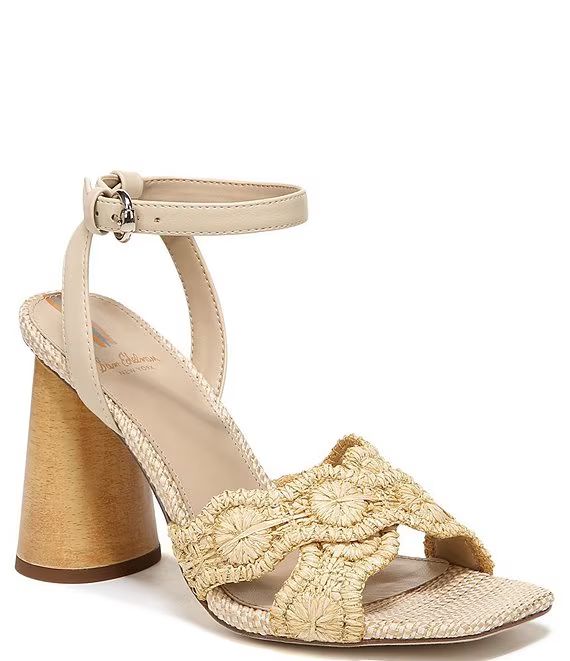 Sam Edelman Kia Raffia Embellished Wood Sculptural Heel Ankle Strap Sandals | Dillard's | Dillard's