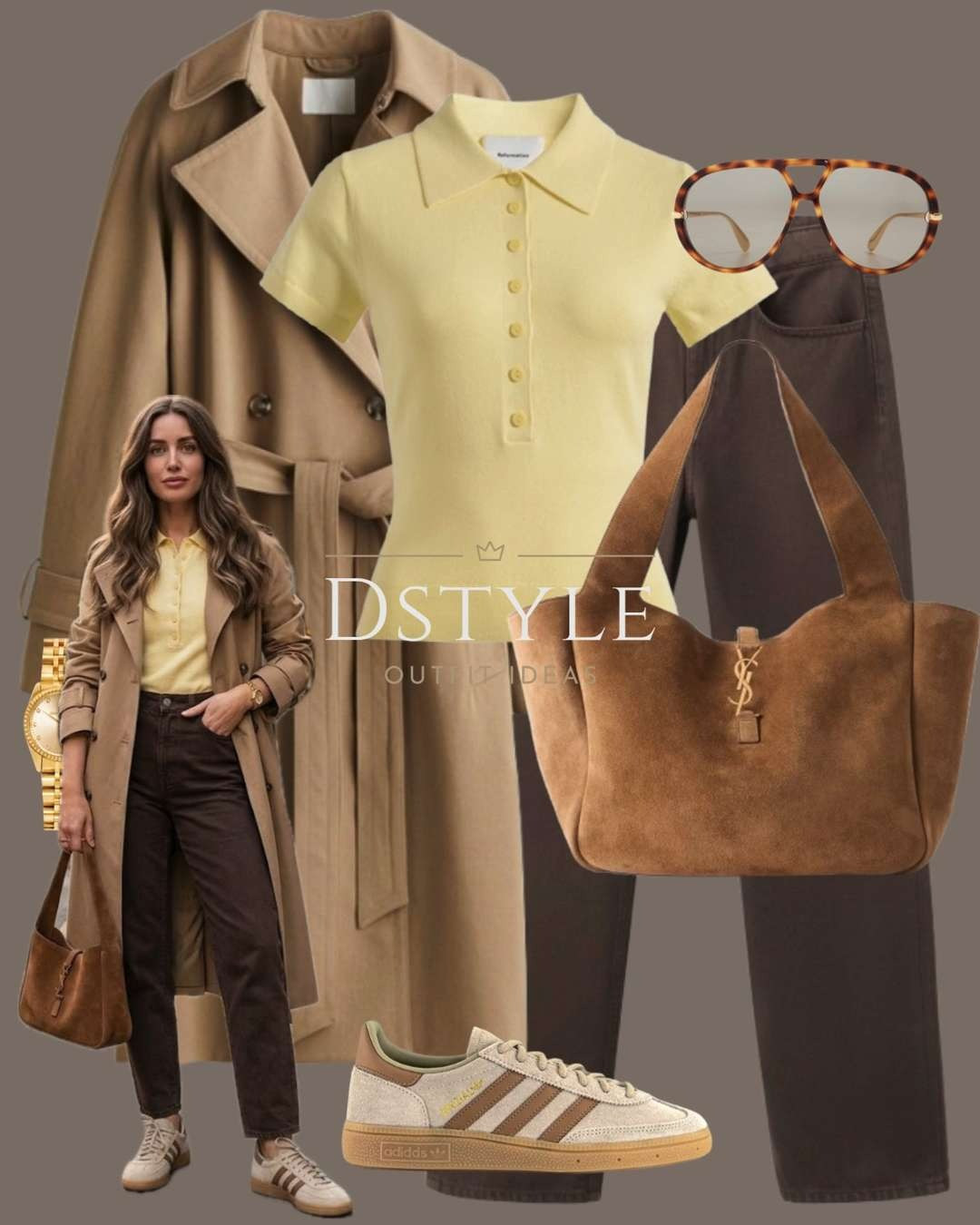 Mixing butter yellow with deep chocolate brown🍦🍫 This look perfectly balances that trendy "pop of pale" with rich, earthy tones for a result that feels incredibly high-end.

Butter yellow aesthetic, chocolate brown jeans, trench coat outfit, spring 2026 fashion trends, preppy style, casual chic outfit, suede handbag, neutral capsule wardrobe 

 

#LTKootd #LTKSeasonal #LTKWorkwear