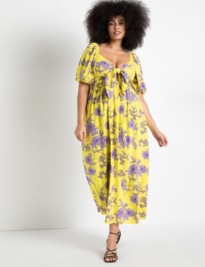 Tie Front Full Skirted Maxi Dress | Eloquii