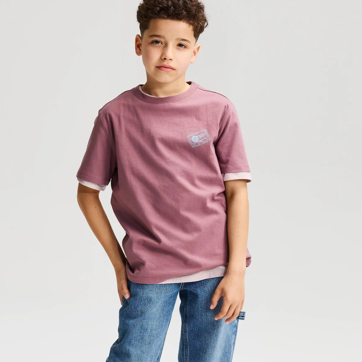 Boys' Short Sleeve 100% Cotton Cassette Classic Fit Graphic T-Shirt - Cat & Jack\u2122 Mauve XS | Target