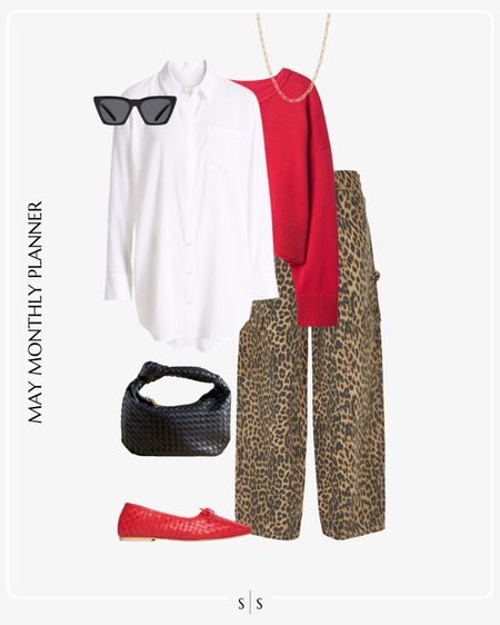 Monthly outfit planner: MAY: Spring looks | white button up, leopard jeans, red sweater, ballet flat, knot woven handbag

See the entire calendar on thesarahstories.com ✨ 


#LTKStyleTip