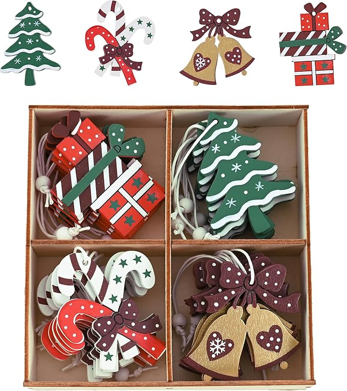 Valery Madelyn Christmas Tree Decorations, 24pcs Wooden Hanging Tree Ornaments, 5 Inch Red & Gree... | Amazon (UK)