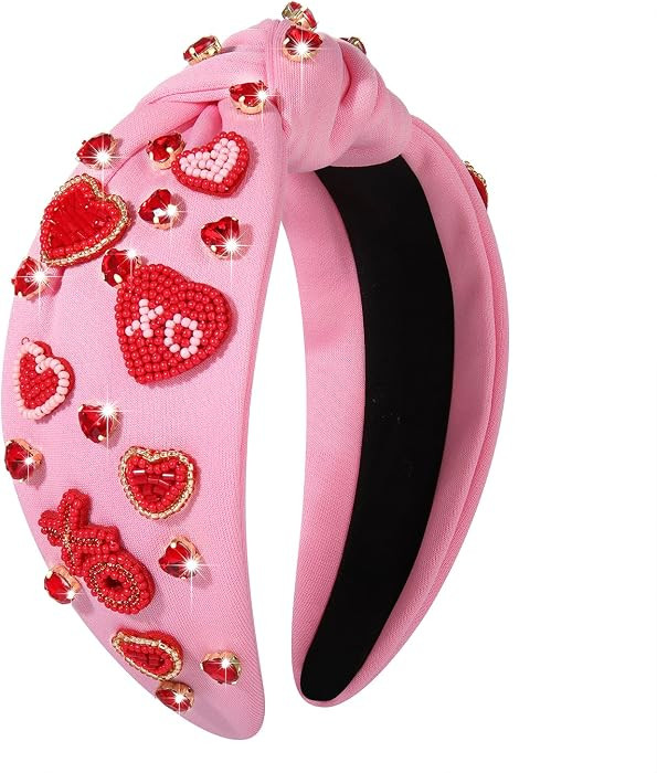 NVENF Hairband, Valentine's Day Headband for Women with Love Heart and Crystal, Red, Pink, Wide T... | Amazon (US)