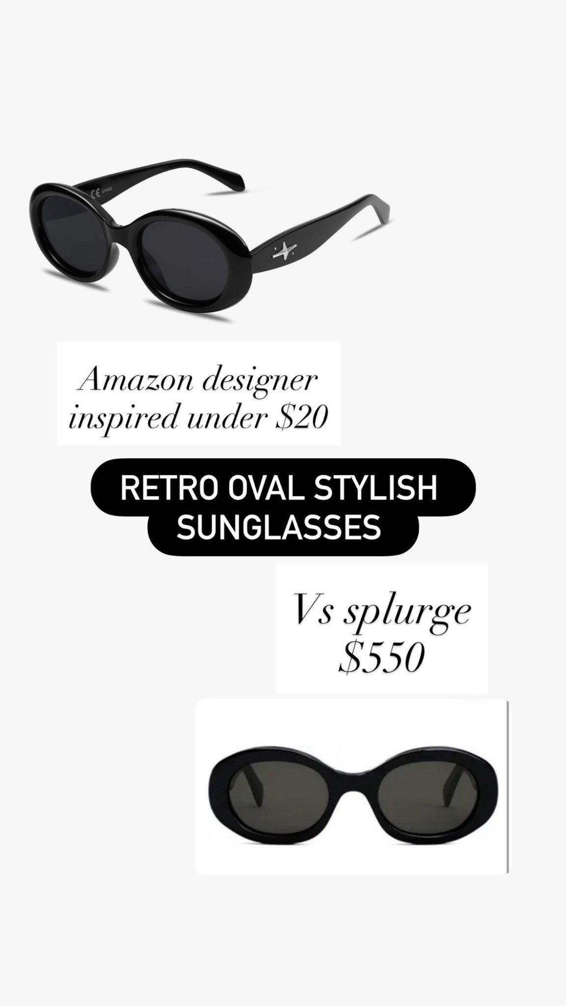 Oval sunglasses. Retro sunglasses. Sunnies. Sunglasses trends. Trendy. Amazon affordable vs splurge. Use discount code 10XOALLYB for Amazon ones. Can use on any Sojos glasses . Designer inspired. Splurge vs affordable . Vacation. Resort wear. Resortwear

#LTKSaleAlert #LTKTravel #LTKootd