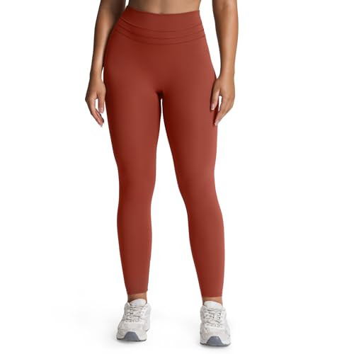 Aoxjox High Waisted Workout Leggings for Women Scrunch Tummy Control Luna Buttery Soft Gym Yoga Pants 26" (Rust Red, Medium) | Amazon (US)