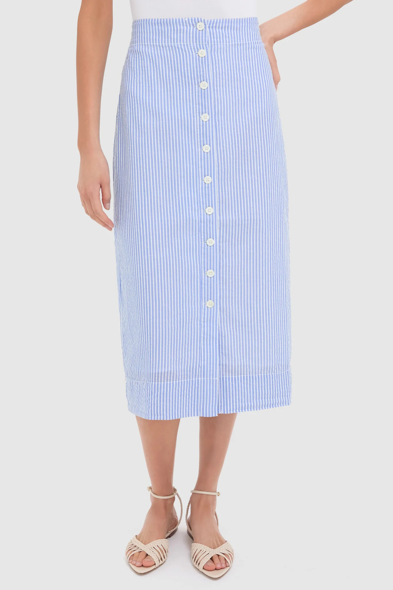 Blue and White Button Front Skirt | Tuckernuck (US)