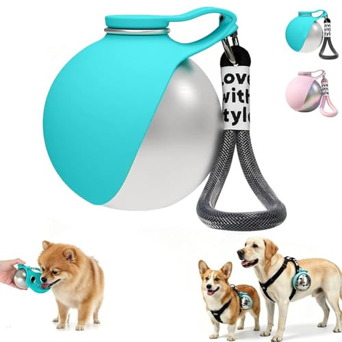 2 in 1 Portable Tumbler for Dogs, Portable Dog Water Ball, 10oz Stainless Steel Pet Water Dispenser with Silicone Foldable Bowl, Leak Proof, Portable Small Dog Water Bottle for Walking, Hiking(Blue) | Amazon (US)