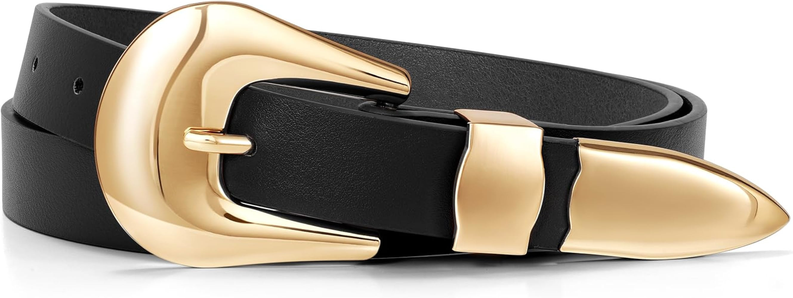 Women Leather Belt Ladies Faux Leather Belt for Jeans Dress Fashion Silver Gold Buckle Waist Belt | Amazon (US)