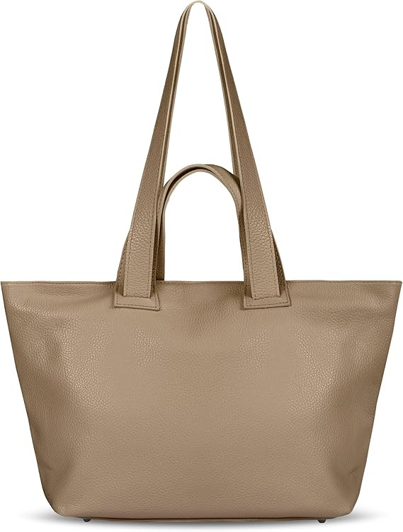 Italian Calf Leather Tote Bag for Women with Zipper & Double Straps | Large Soft Laptop Shoulder ... | Amazon (US)