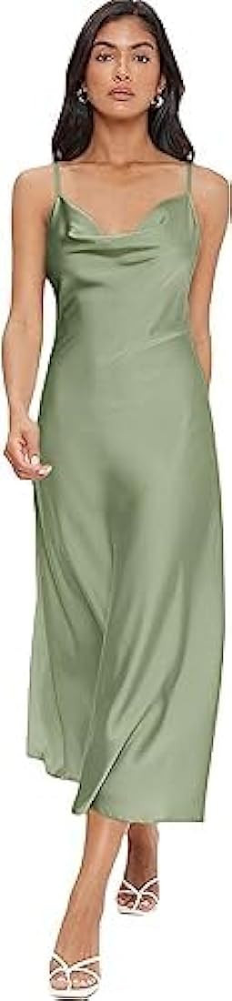 Floerns Women's Spaghetti Strap Cowl Neck Long Slip Satin Silk Midi Dress Mint Green M | Amazon (US)