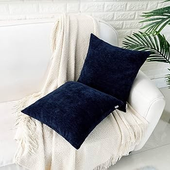 HWY 50 Dark Navy Blue Throw Pillows Covers 18x18 Inch for Couch Sofa Living Room Bed, Chenille So... | Amazon (US)