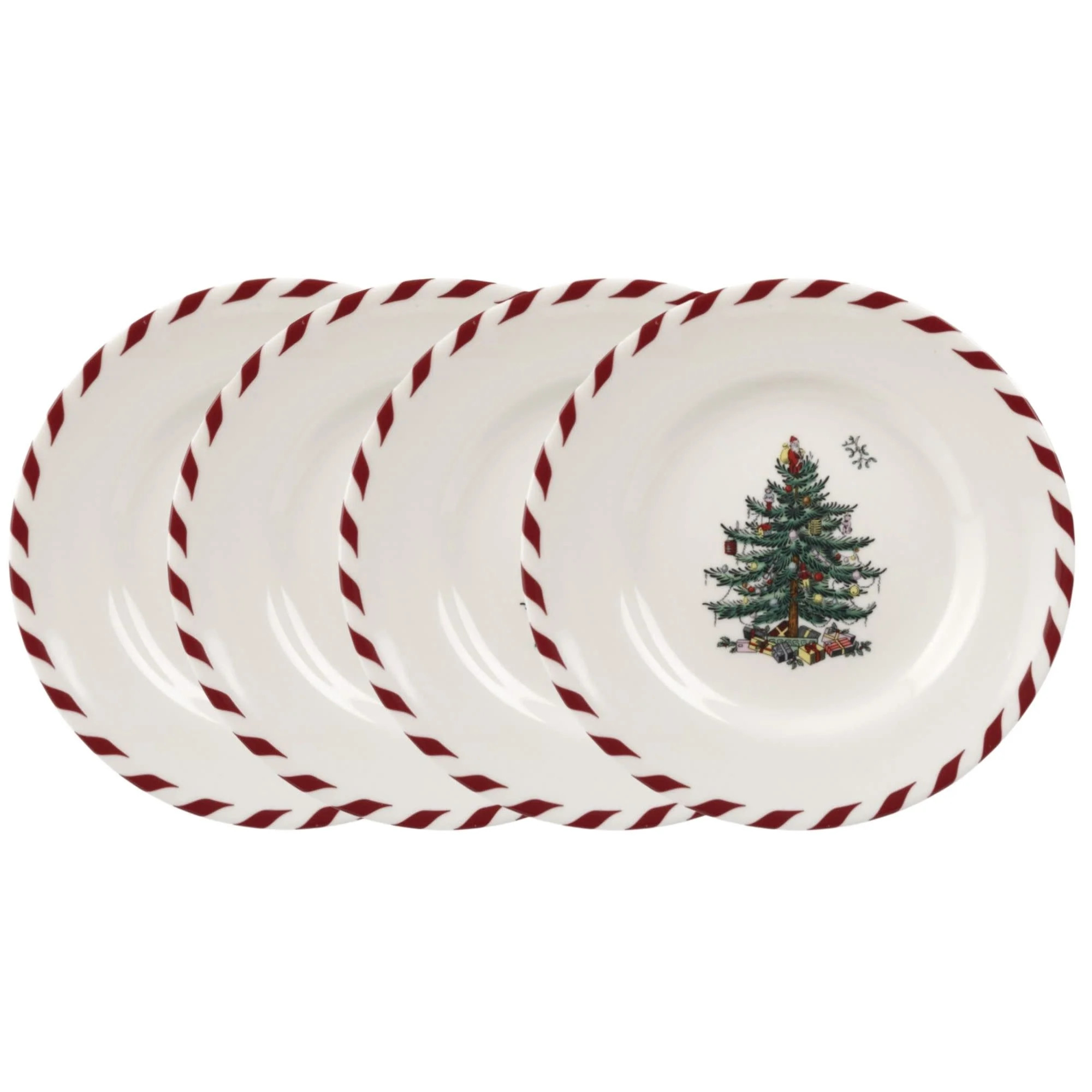 Spode Christmas Tree Canape Plates - Set of 4 | Peppermint Design, Holiday Dinner Plate | Christm... | Walmart (US)