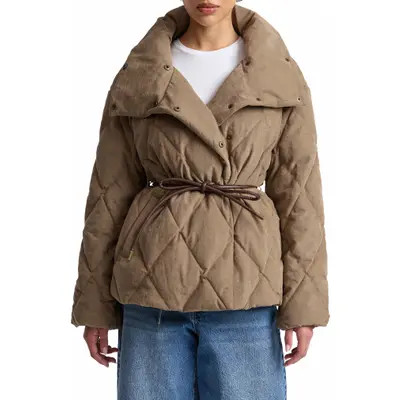 Avec Les Filles Tie Waist Puffer Coat in Mushroom at Nordstrom, Size Xx-Small | Nordstrom