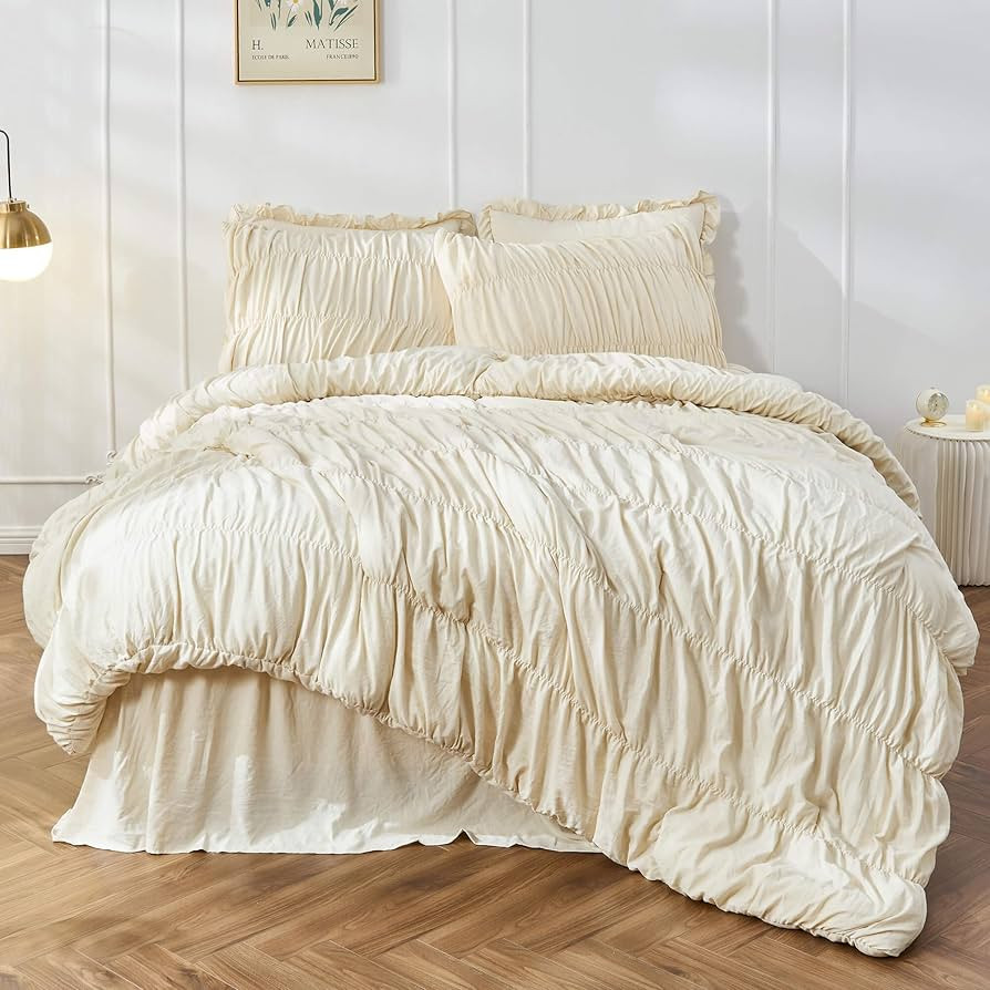 Queen Comforter Set - Ruched Comforter Queen Size Bed Set Boho Shabby Chic Bedding for Bedroom Co... | Amazon (US)