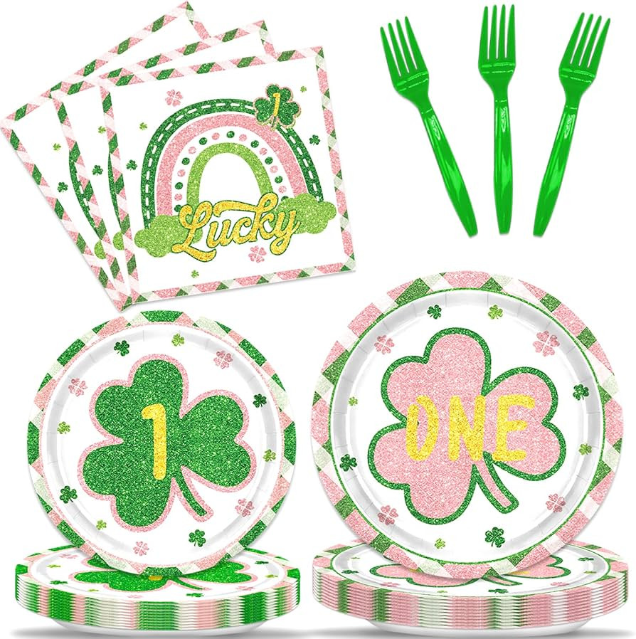 90Pcs St. Patrick’s Day Tableware Lucky One First Birthday Decorations St. Patrick’s Day Plat... | Amazon (US)