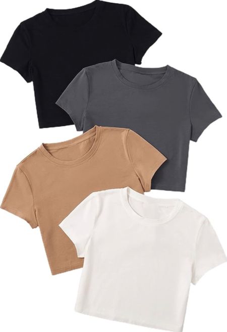 SheIn Women's 4 Pieces Round Neck Short Sleeve Crop T Shirt Solid Slim Casual Tee Top

#LTKFind #LTKU #LTKstyletip