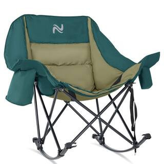Oversized Rocking Camping Chair Metal Padded Camping Chair Portable Foldable Outdoor Rocking Chair for Camping, Green | The Home Depot