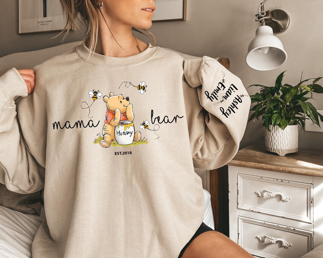 Custom Mama Bear Sweatshirt With Kids Name on Sleeve, Winnie the Pooh Tee, CPSIA Standards - Etsy | Etsy (US)
